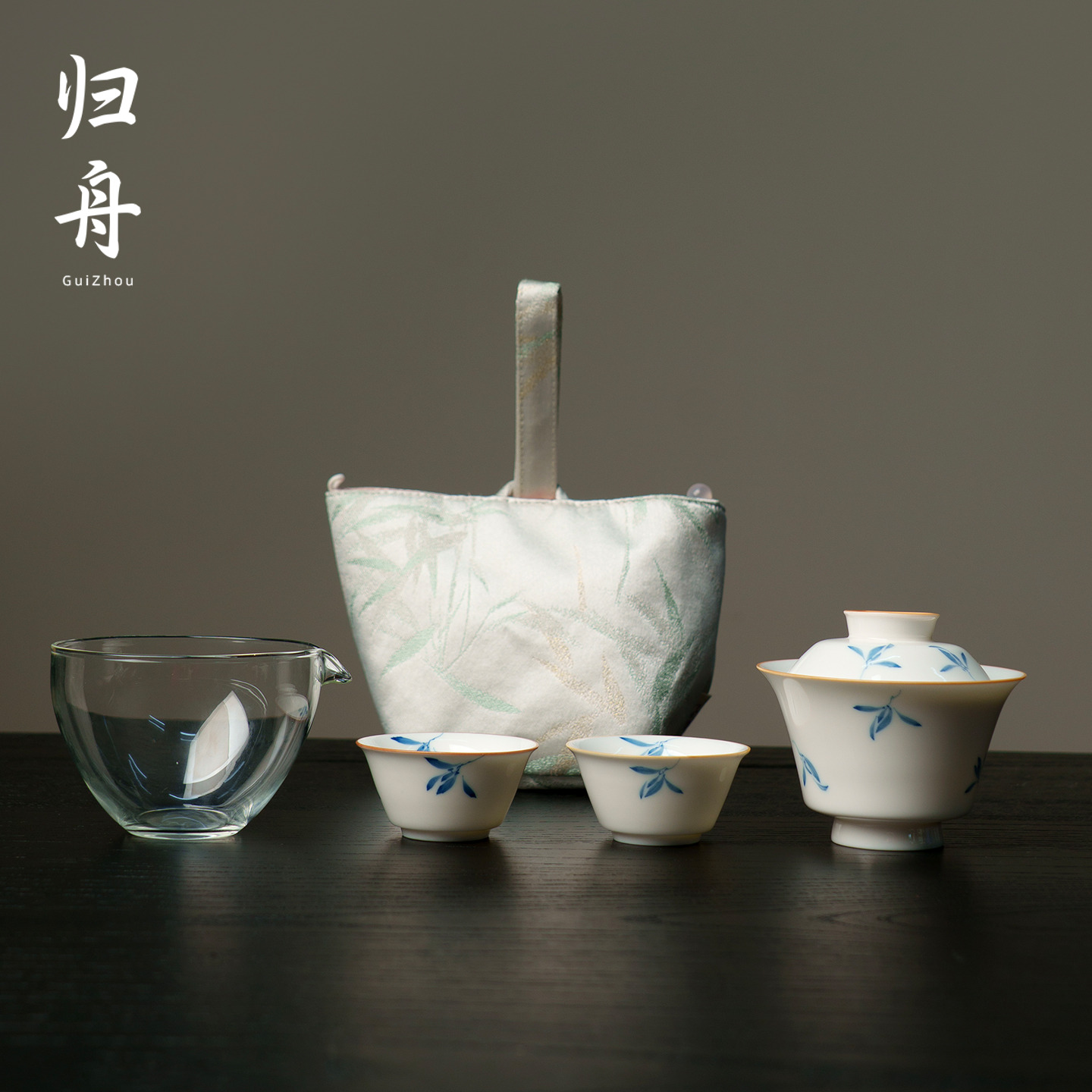 归舟陶瓷2025新款秋水兰花盖碗茶杯陶瓷户外便携式旅行茶具分茶器