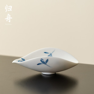 归舟秋水兰花新款手工茶则家用陶瓷茶匙茶荷高档醒茶器茶具零配件