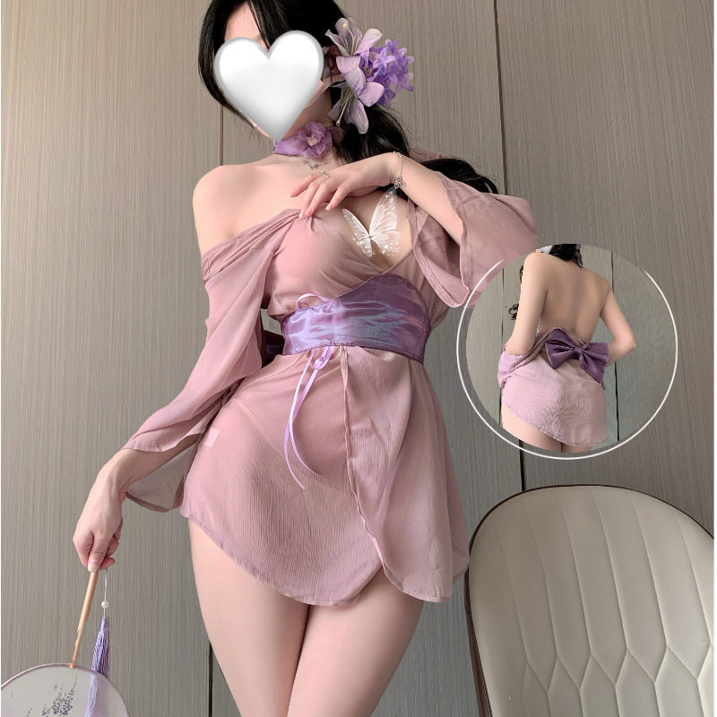 炽热日系娇妻睡衣浴袍和服睡裙网纱紫色韵味内衣收腰显瘦趣味浴袍