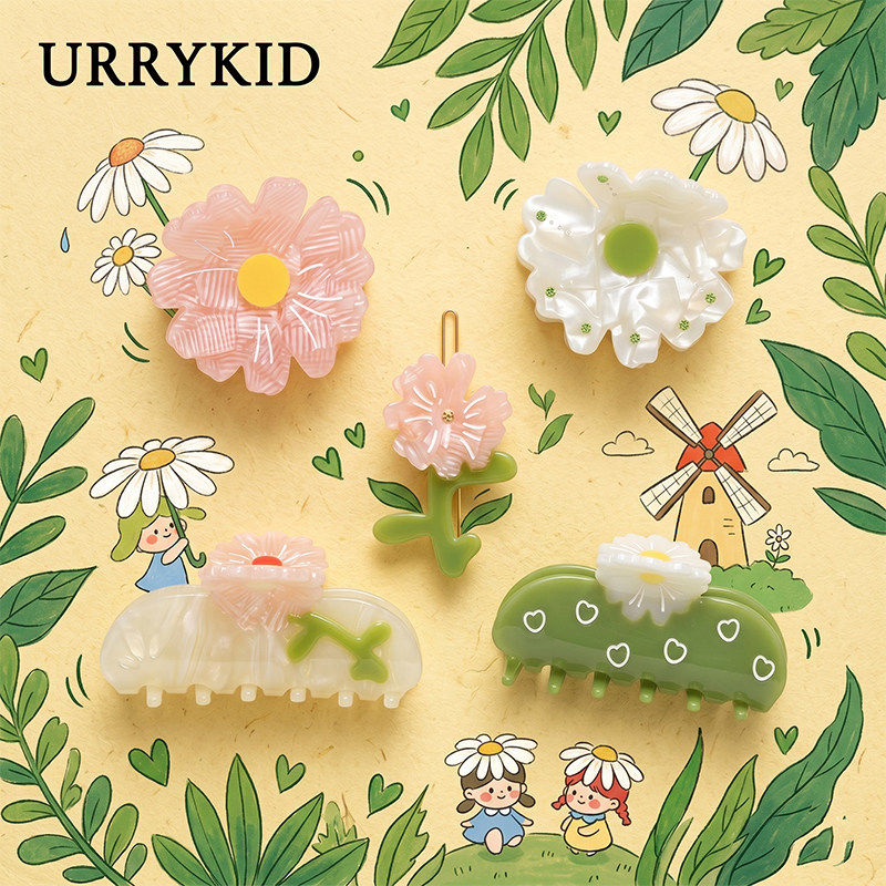 URRYKID原创设计【夏日雏菊】花朵抓夹 醋酸材质精致高级感鲨鱼夹图片