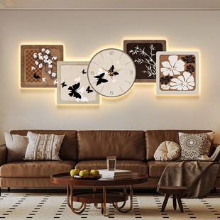 法式中古风钟表挂钟客厅2024新款餐厅装饰画复古创意时钟挂墙壁灯