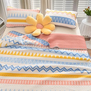 定制一面牛奶绒一面纯棉加厚双面用床盖三件套绗缝床单榻榻米防滑