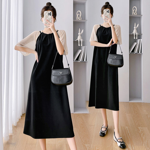 孕妇装夏装法式宽松简约拼接A字长裙洋气减龄夏季显瘦孕妇连衣裙