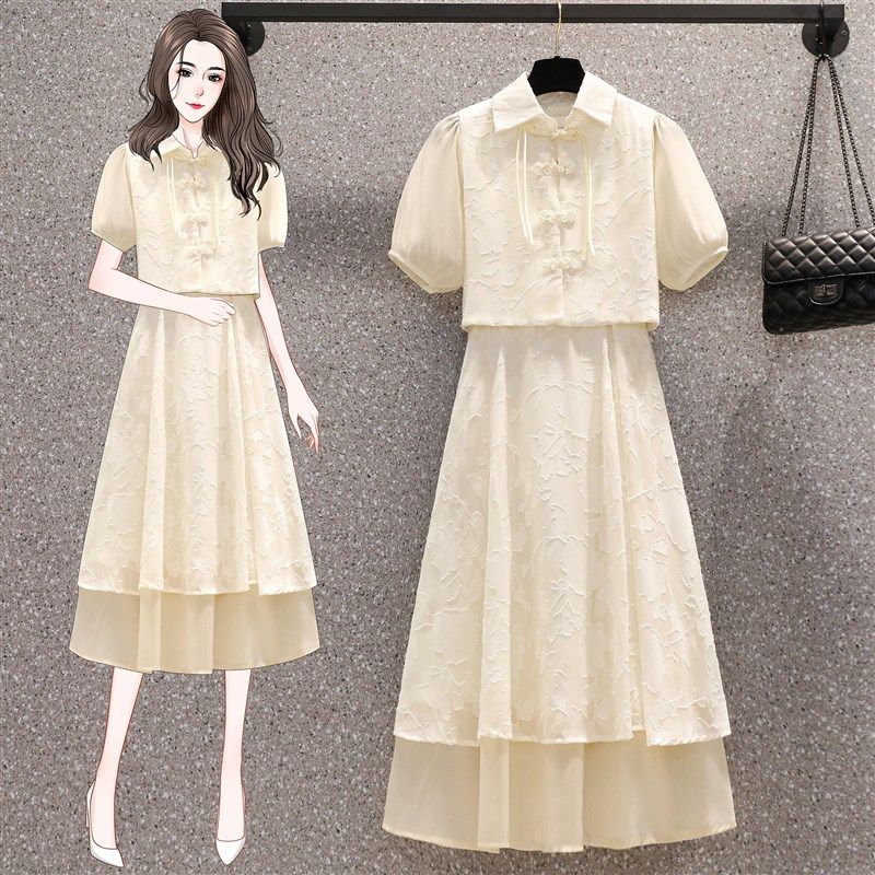 外出哺乳衣旗袍套装夏时尚显瘦嫩妈款产后喂奶衣两件套吊带连衣裙