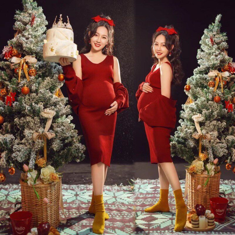 影楼孕妇新款圣诞节拍照主题孕妈咪写真艺术照摄影服装室内摄影