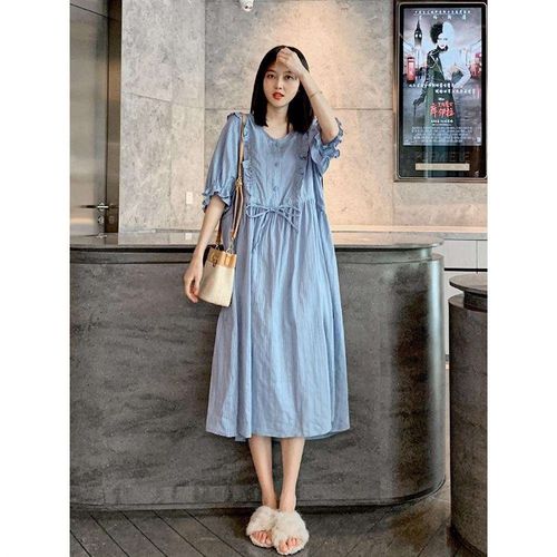 孕妇夏装连衣裙纯棉宽松大码夏季薄款气质可收腰高级仙女孕期裙子