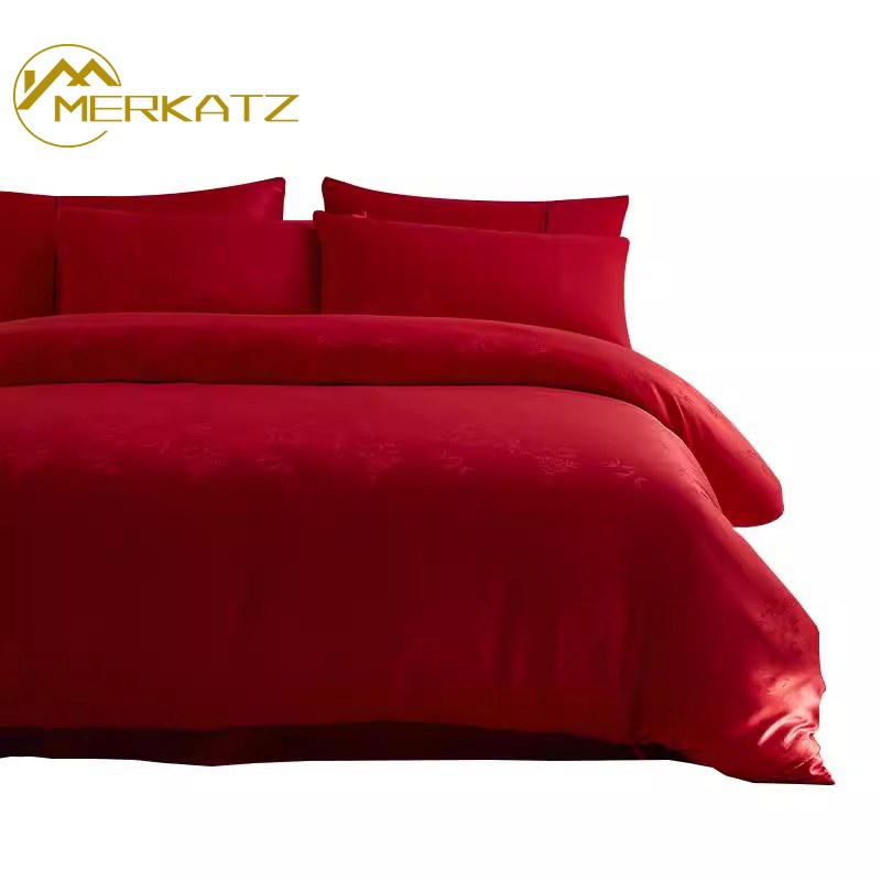 轻奢四件套新中式竹子提花婚庆红色被套新婚床单结婚床上用品喜被