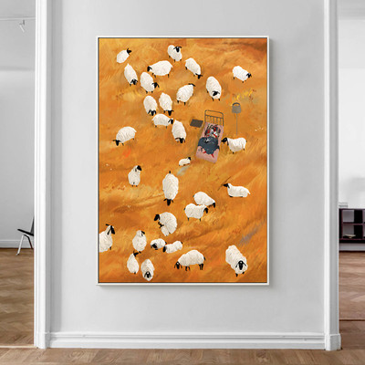 羊群北欧小众客厅装饰画现v代简约抽象艺术画入户玄关动物壁画轻