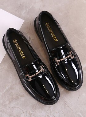 2024春秋e新款英伦风真皮小皮鞋女网红单鞋韩版百搭休闲黑色平底