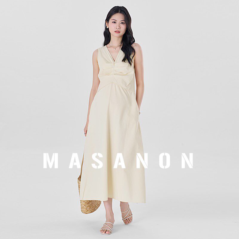 孕妇裙夏季新款宽松显瘦无袖V领背心裙小众设计感褶皱连衣裙夏装