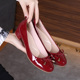 妈妈鞋 高跟 女小码 真皮软底粗跟m2021春秋酒红色婚礼皮鞋 中跟单鞋