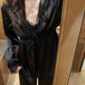 法式 吊带家T居服三件套带胸 春秋季 高级感冰丝睡衣女夏款 2024新款