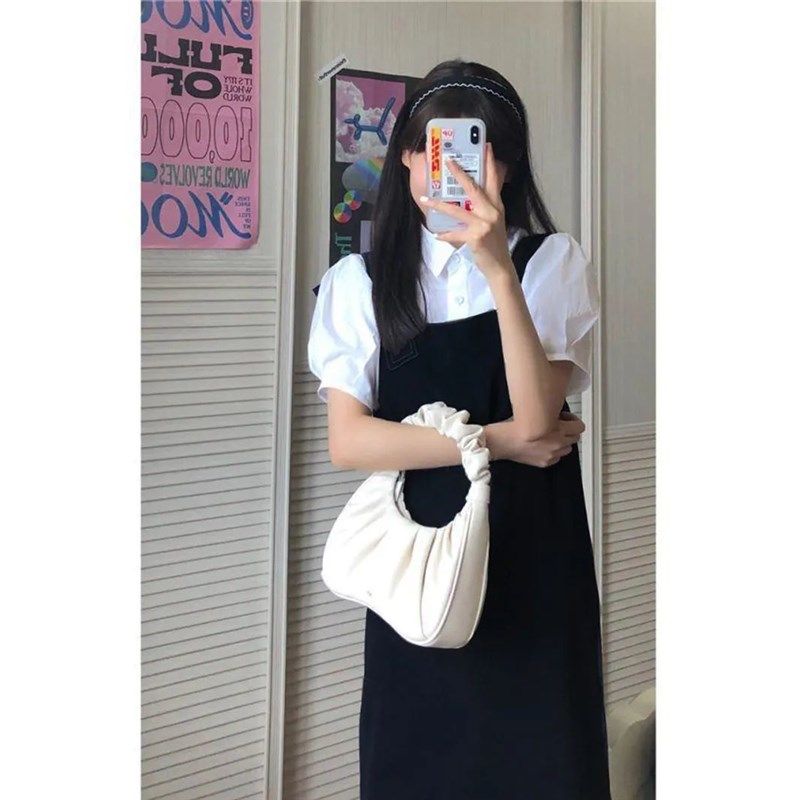 夏装2024新款女法式设计感小众背带连衣裙长款学院风显瘦裙子套装