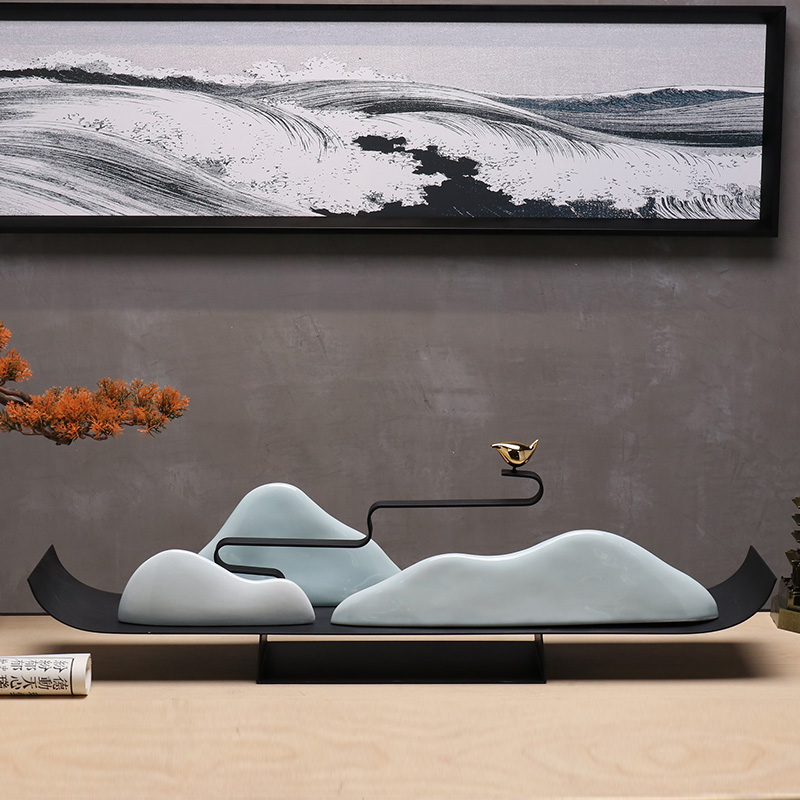 新中式现代轻奢禅意铁艺陶瓷艺术品摆件客厅电视柜玄关酒柜装饰品