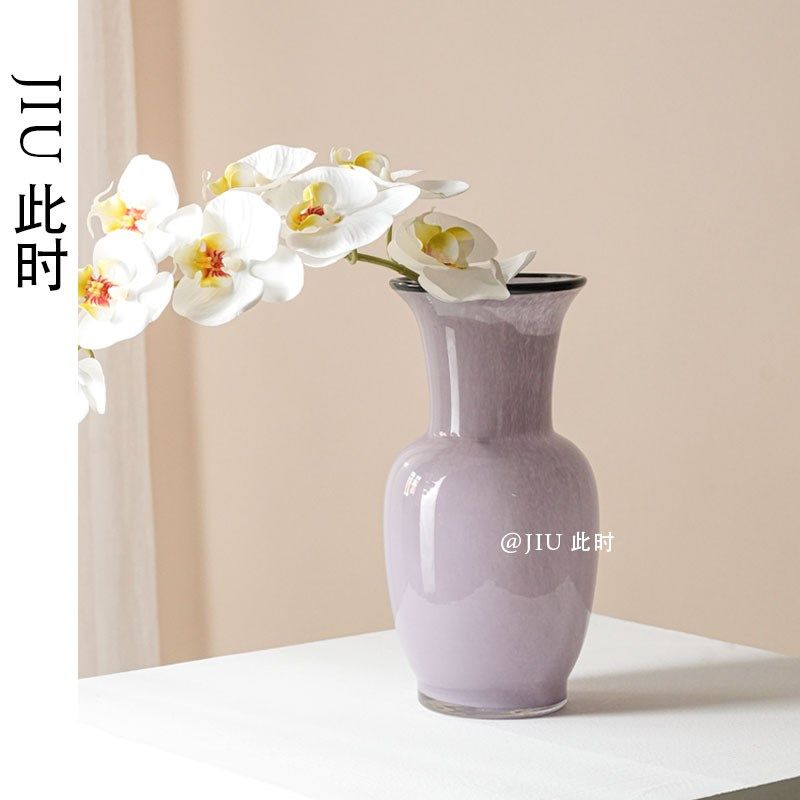JIU此时  新中式花瓶紫绛肌理琉璃玻璃艺术高级轻奢民宿家居摆件