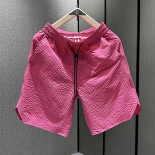 男士 糖果色速干 中性风泡泡格百搭休闲 时尚 乾宽松沙 短裤 夏季