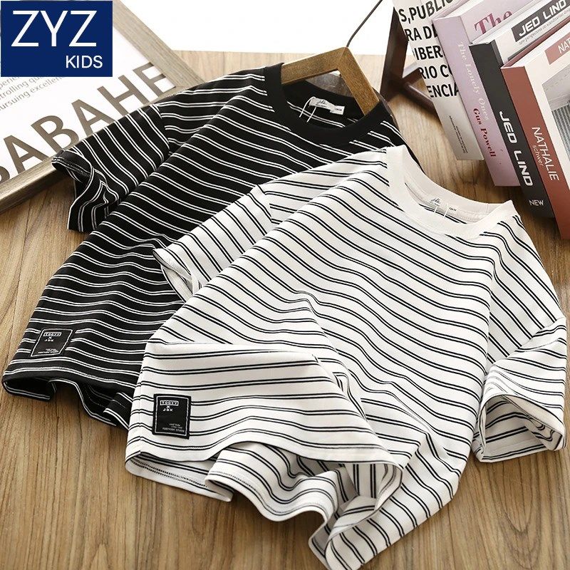 男童夏装炸街条纹短袖T恤2025新款大童儿童酷帅潮流童装半袖上衣,童装/婴儿装/亲子装,T恤,淘宝优惠券,粉丝福利购,淘宝优惠卷