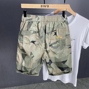 冰丝运动弹力潮牌潮流休闲中裤 迷彩短裤 薄款 宽松直筒夏季 男五分裤