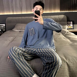 男士睡衣春秋冬季纯棉长s袖长裤高级感青少年加大码宽松家居服套