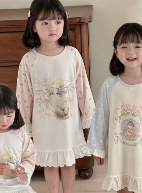 【鹿儿岛】亲子系列 女童卡通茉莉精华棉莫长袖公主睡裙25421