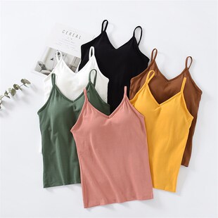 纯棉吊带背心睡衣女免穿文胸罩杯一D体式带胸垫内衣打底家居服运