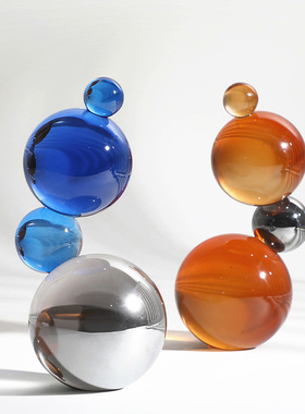 简约轻奢欧式家居软装饰品书房卧室床头桌面球形分子水晶葫芦摆件