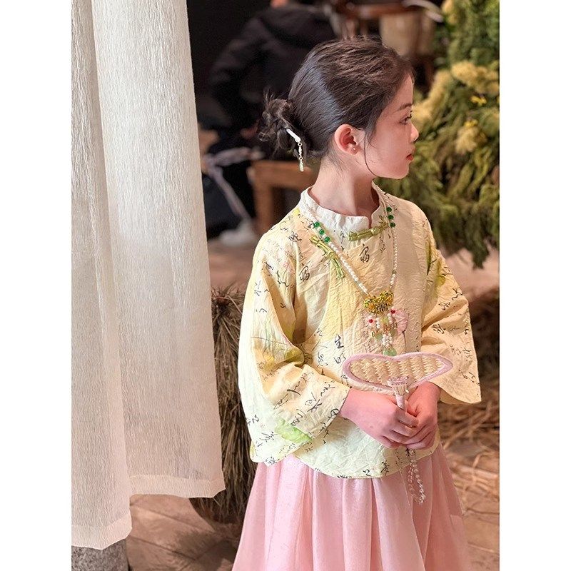 女童套装2024春季新款儿童新中式汉服上衣长裙宝宝国风两件套时髦