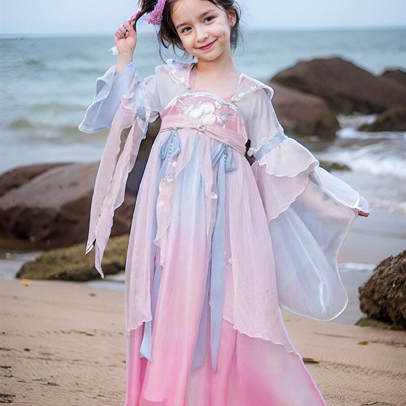 女童春秋季2024新款儿童古风春季小女孩唐装超仙古装连衣裙春秋