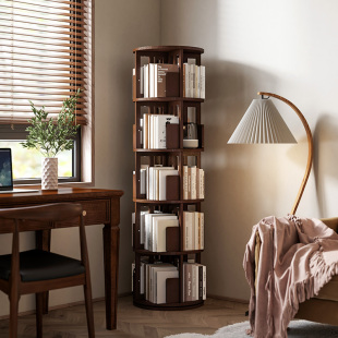 旋转书架360度书柜儿童圆形z置物架落地全实木家用客厅转角收纳架