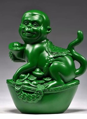绿色实木猴子实木雕刻十二生肖摆件元宝猴家居木雕红木送礼工艺品