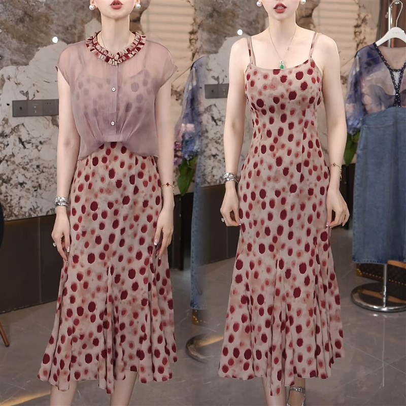 大码时尚显瘦上衣裙子套装女2025年夏季新款气质显瘦连衣裙两件套