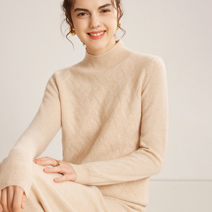 2024秋冬新款 女套头宽松加厚针织打底内搭上衣 半高领100%山羊绒衫
