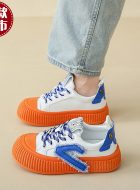 小白鞋女2024新爆款欧货浦田运动温州皮鞋德训娘惹惠州老爹鞋彩色