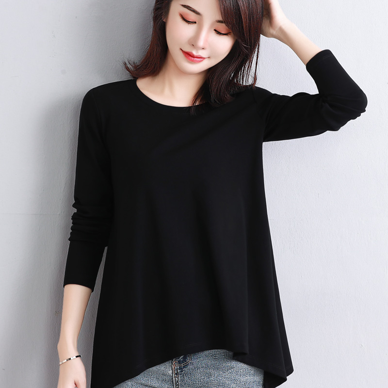 宽松中长款不规则下摆上衣女设计感小众春秋新款时尚洋气长袖t恤