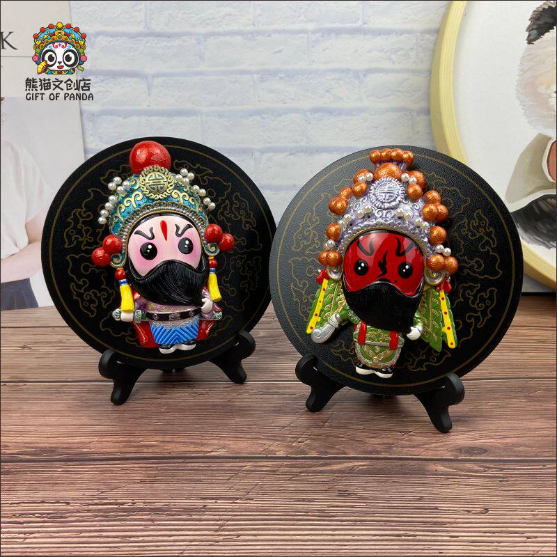 成都特色戏剧文创纪念品中国风三国人物彩塑脸谱摆件摆台家居饰品