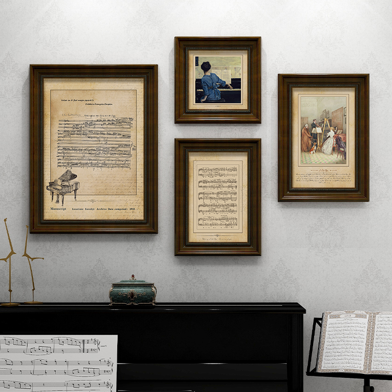 美式复古音乐钢琴教室装饰画客厅乐谱沙发背景墙挂画玄关走廊壁画图片