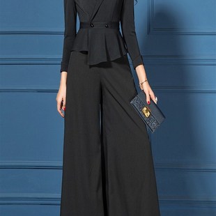 2023新款 时尚 西装 甩裤 阔腿裤 秋款 领气质黑色秋夏季 两件套 套装