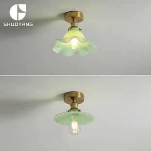 薄荷绿玻璃吸顶灯走廊连廊过道入户花园阳台日式榻V榻米小卧室灯