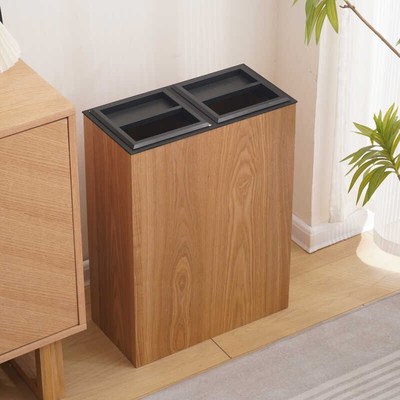 日式木质大号分类垃圾桶办公室宾馆酒店商用楼梯间加高木纹垃圾箱
