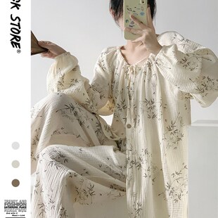 新中式国a风复古碎花印花睡衣女春秋季新款宽松长袖长裤家居服套