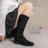 堆堆靴长筒靴女粗腿胖mm大筒围长靴子大码 女鞋 41到43方头Z高筒靴4