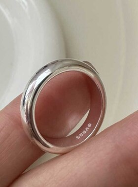 素圈纯银戒指男女小众设计时尚个性食指戒粗圈2024年新款指环对戒