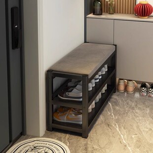 入户门换鞋凳轻奢高级感鞋柜坐凳一体门口不O锈钢窄身鞋架分隔层