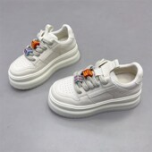 休闲鞋 真皮女鞋 保暖松糕鞋 板鞋 2025春新款 厚底增高6CM百G搭小白鞋