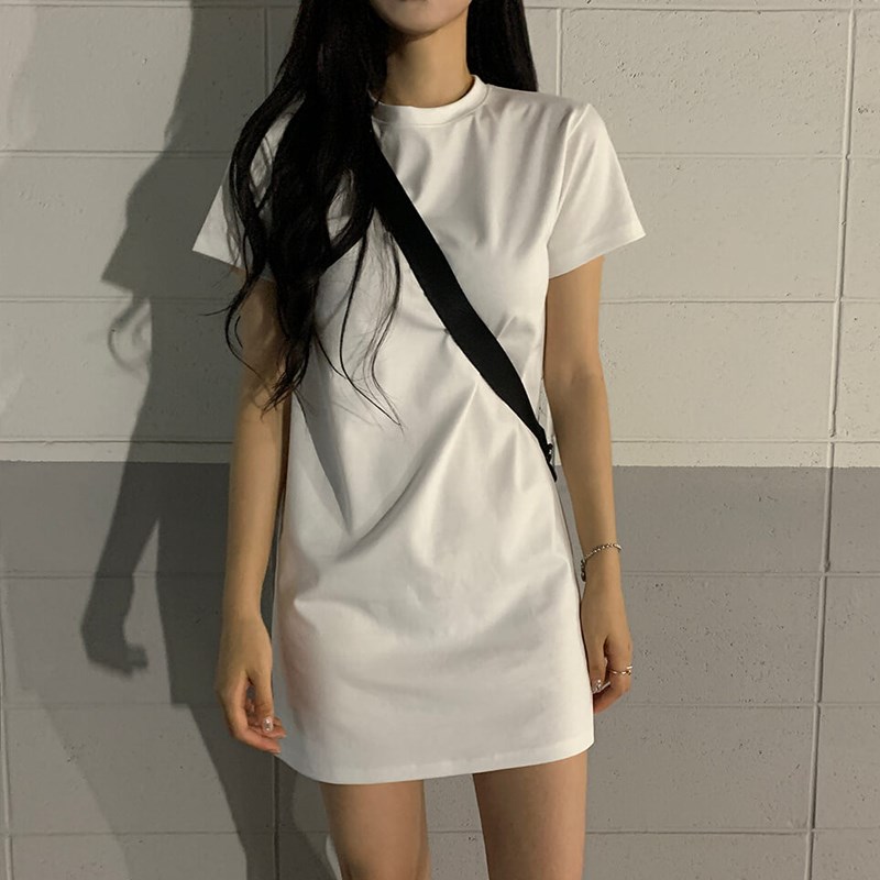 下衣消失白色短袖t恤连衣裙女2021夏新款宽松大码中长款打底衫潮