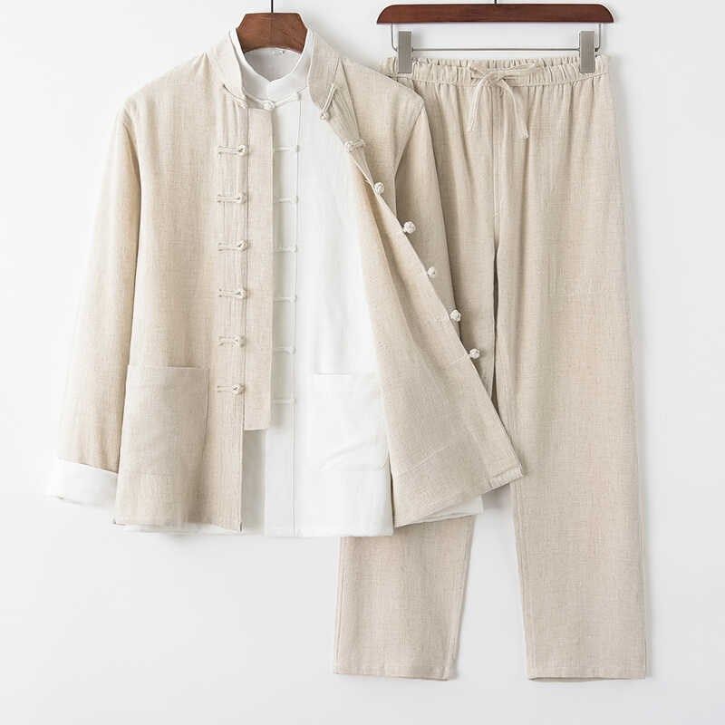 唐装中式长袖外套亚麻套装三件套中国风男装复古盘扣太极禅修茶服,男装,唐装,淘宝优惠券,粉丝福利购,淘宝优惠卷