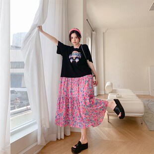 加大码胖mm连衣裙巨显瘦宽松遮肚子裙子夏天短袖洋气2025年新款夏