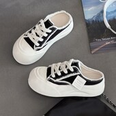 休闲风包头拖鞋 板 百搭轻便厚底帆布鞋 女外l穿2025年新款 流行春季