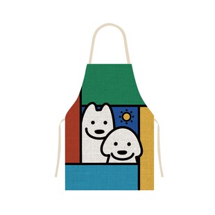 卡通插画狗狗印花透气棉麻围裙D防污宠物店员罩衣工作服定制