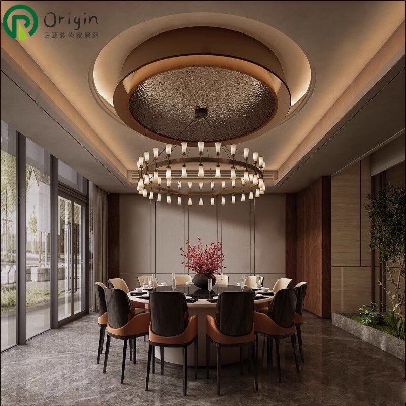 酒店轻奢包厢餐厅吊灯创意大气圆环型设计餐饮宴会包厢包间大吊灯